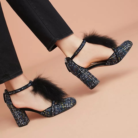 Anthropologie | Bettye by Bettye Muller Faux Fur T-Strap Heels - Picture 1 of 13